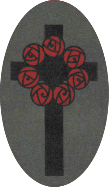 Rosenkreuzer Symbol schwarzes Kreuz mit sieben roten Rosen