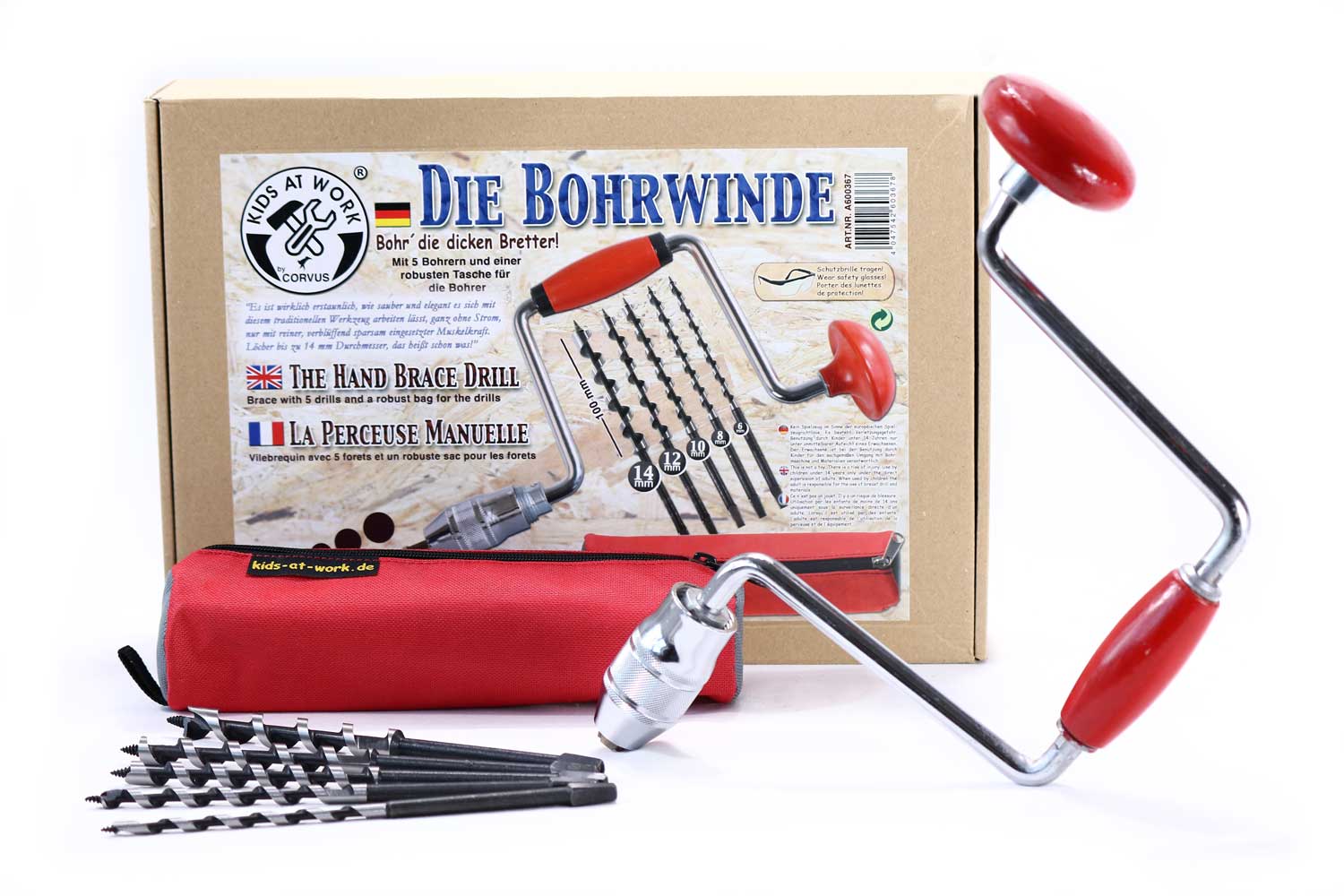 Corvus Bohrwinde mit 5 Bohrern und Tasche I Waldorfshop