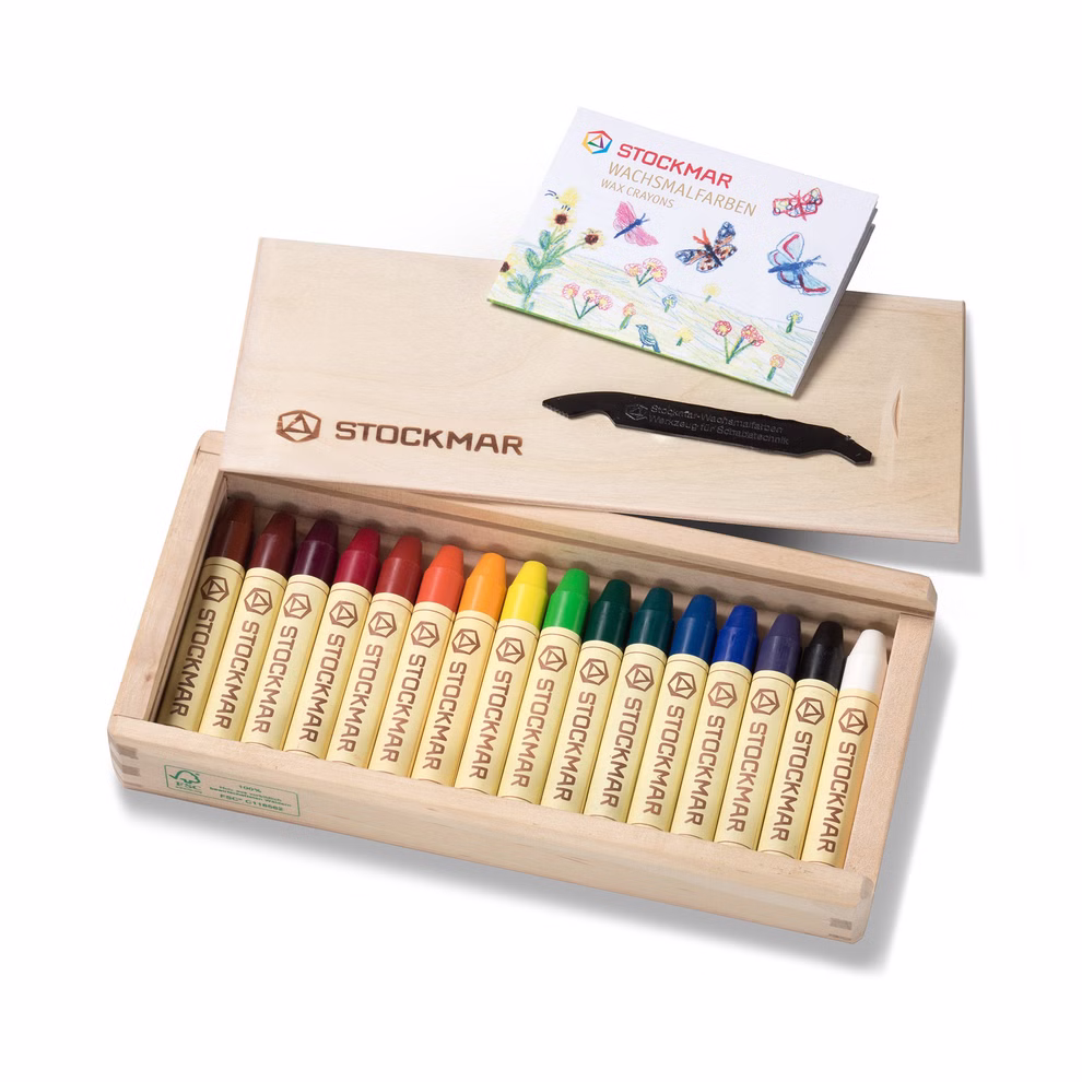 Wachsmalstifte, 16 Farben im Holzkasten Wachsmalstifte, 16 Farben im Holzkasten