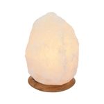 Illuminated salt crystal, white, with wooden base