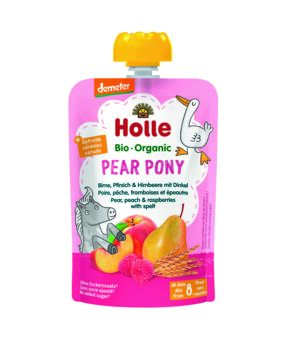 Holle Demeter Pouchy Pear Pony - pera, melocotón y frambuesa con espelta