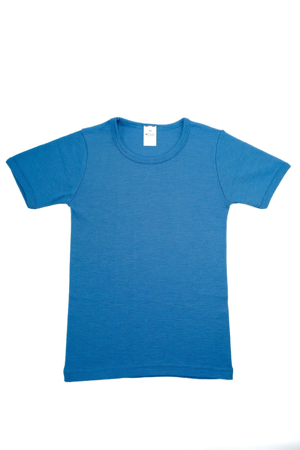 T-shirt à manches courtes en laine et soie bleu foncé 140
