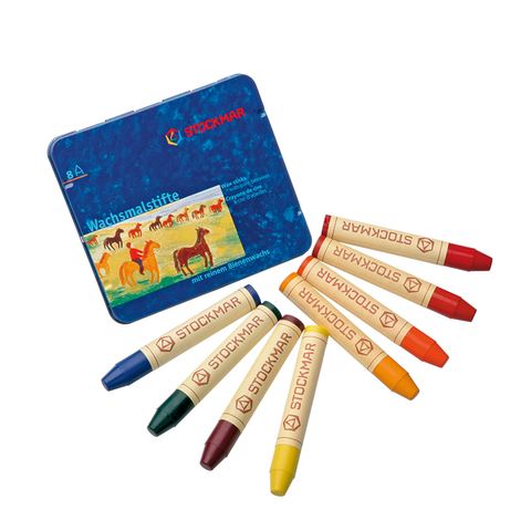 Crayones de cera Stockmar, 8 colores en caja de lata - Surtido Waldorf