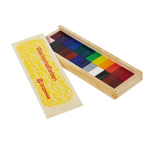 Bloques de cera para colorear, 24 colores en caja de madera