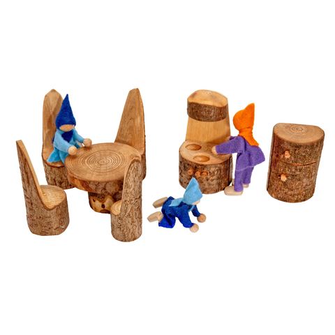 Meubles de maison de poupées en bois de branchages 15pcs