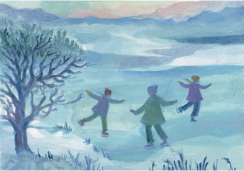 Postkarte Schlittschulauf