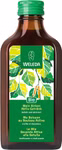 Ein brauner Glasflakon von Weleda Birken Aktiv-Getränk mit grünem Etikett auf dem Birkenblätter und -kätzchen abgebildet sind enthält einen deutschen französischen und italienischen Text der seine belebenden und aktivierenden Eigenschaften beschreibt.