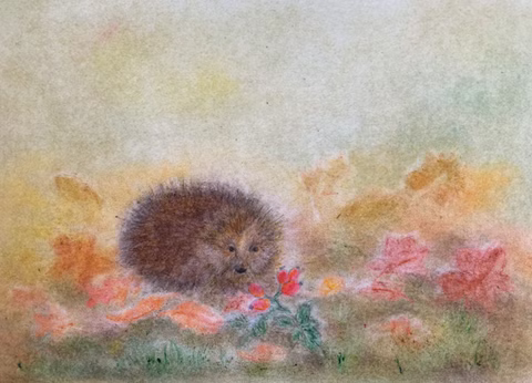 Kunstkarte Igel im Herbst