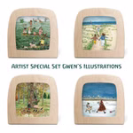 Vier transparente Toverlux Silhouetten mit nostalgischen Illustrationen von Gwen zu den vier Jahreszeiten.