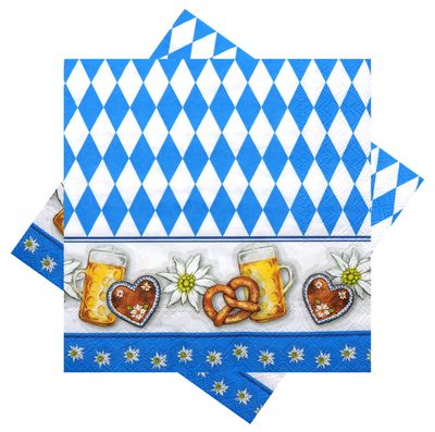 20 Servietten Oktoberfest Bayrisch Blau Rauten Tischdeko Party Deko