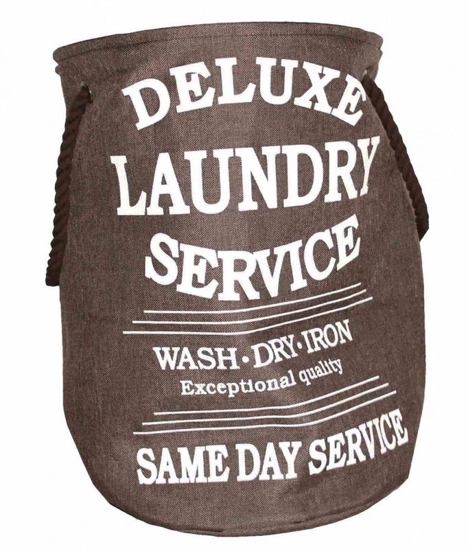 Wäschesack Bedruckt Stoff Grau Natur Creme Braun Leinen Wäschekorb