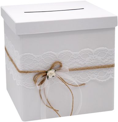 Briefbox MIRA Hochzeit Vintage Spitze Natur Kartenbox Geldgeschenkbox Weiß