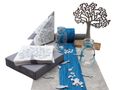Tischdeko Set zur Kommunion und Konfirmation mit Lebensbaum und Fischen in Blau Grau Türkis 1
