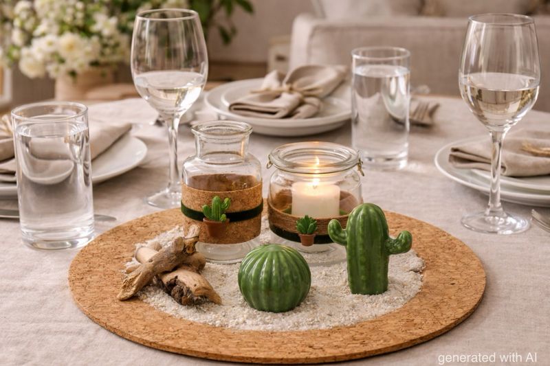 Tablett Deko Kaktus Kork Grn Natur Tischdeko Sommer Garten