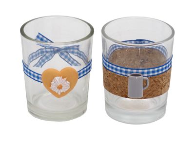 2x Teelichtglas Oktoberfest Bayrisch Blau Tischdeko Deko Party Partydeko