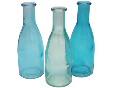 3 Vasen Glasflaschen Türkis Tischdeko Glasvase Blumenvase Deko Sommer