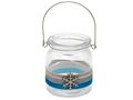 Windlicht mit Henkel Weihnachten Teelichtglas Deko Schneeflocke Eisblau Silber Tischdeko Advent Winter 1