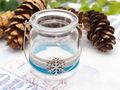 Windlicht mit Henkel Weihnachten Teelichtglas Deko Schneeflocke Eisblau Silber Tischdeko Advent Winter 6