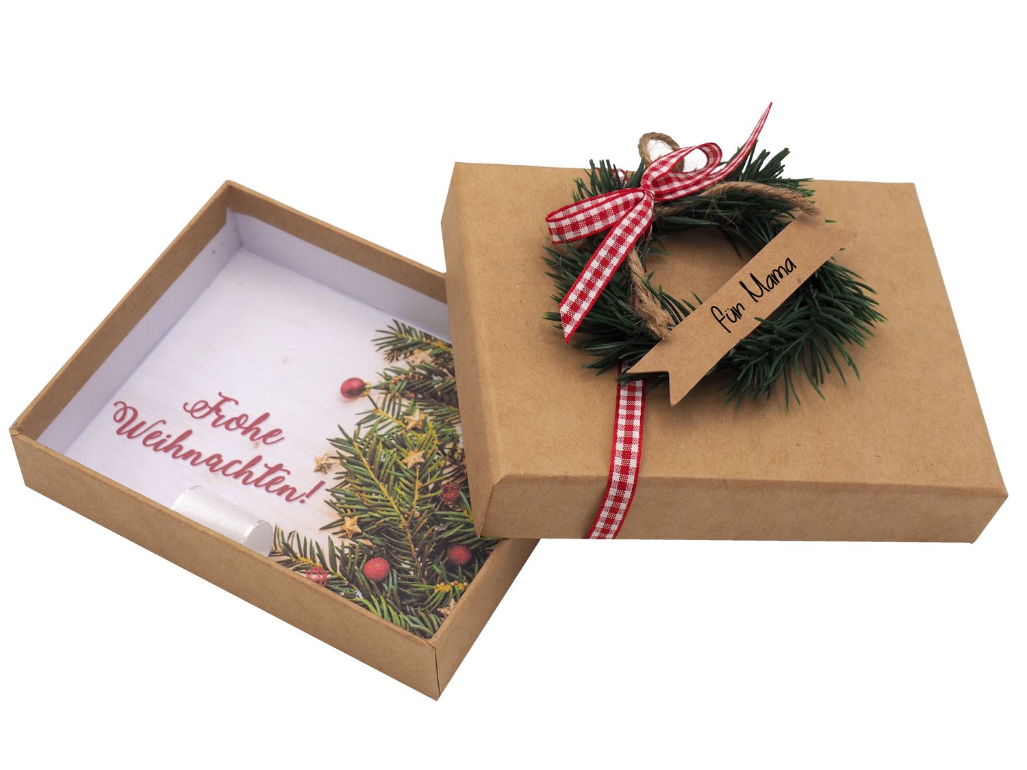 Geldgeschenk Verpackung Weihnachten Tanne Kranz Rot