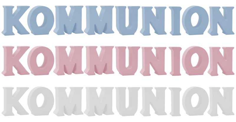 Schriftzug Stehend Buchstaben 3D Kommunion Weiß Rosa Blau Tischdeko Deko