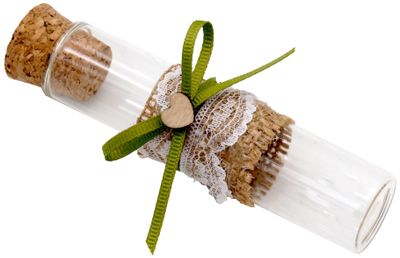 5 Gastgeschenke Hochzeit Rustikal Glasröhrchen Jute Spitze Weiß Grün Geburtstag Tischdeko JOLIEN