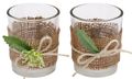 2x Teelichtglas Hochzeit Geburtstag Vintage Tischdeko Deko Kerzenglas Jute Spitze Creme Natur MARTHA 1