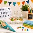 2 Vasen Einschulung Deko – Glasvasen Schulanfang mit Lineal & Fibel Tischdeko Schule 2