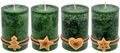 4 Adventskerzen Kerzen Stumpenkerzen Grün Dunkelgrün Kekse Plätzchen Weihnachten Advent Deko Tischdeko 1