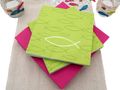 Tischdeko Kommunion Konfirmation Leinen Grün Pink Bunt Fisch SET 20 Personen 2