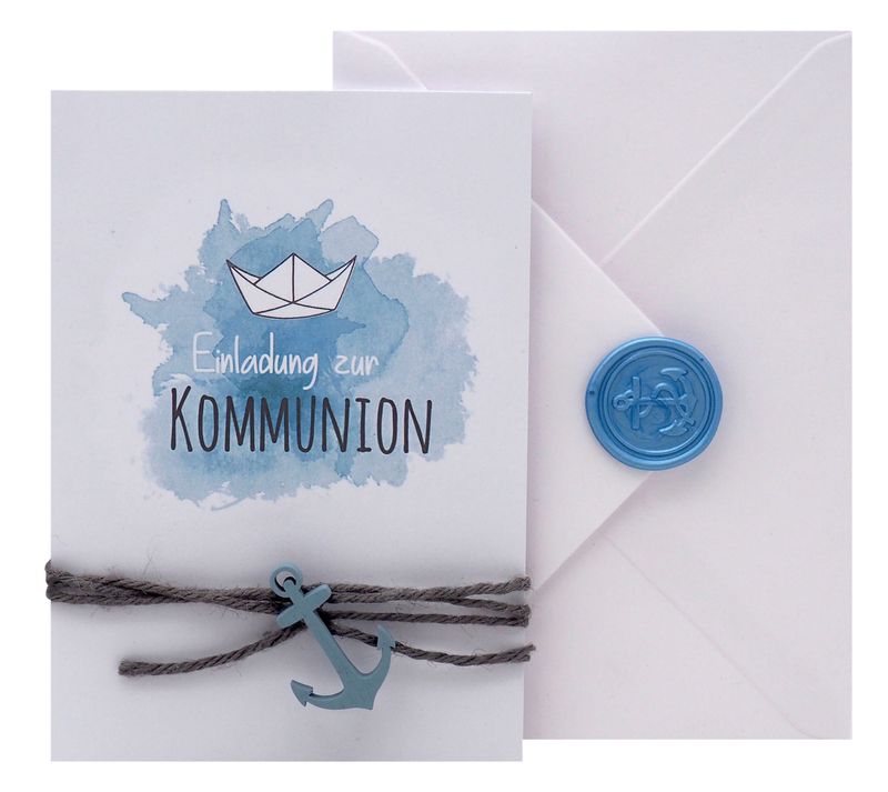 Einladungskarte Kommunion Konfirmation Taufe Karte Einladung Karte Umschlag Weiß Natur Boot Schiff Siegel