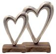 Deko Figuren Herzen auf Holzsockel Aufsteller Tischaufsteller Holz Aluminium Tischdeko Hochzeit 2 Stück 2
