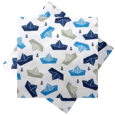 Servietten Papierschiff Papierboot Boot Schiff Blau Taupe Anker Maritime Deko 20 Stück