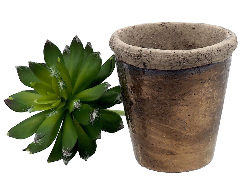 Kunstblume Kunstpflanze Sukkulente im Blumentopf Rund Kupfer Braun Deko