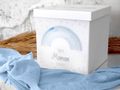 Geschenkbox mit Regenbogen-Motiv in Blau, personalisiert mit Anlass, Name &  Datum für Taufe, Geburtstag, Babyparty 2
