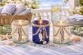3er Set maritime Windlichter aus Glas mit Henkel und BEACH Schild in Blau - Deko für Balkon, Terrasse, Wohnzimmer, Bad 4