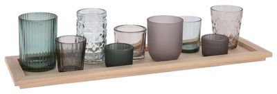 Tablett Holz Grün Taupe Salbei Kerzenglas 10teilig Deko 50cm