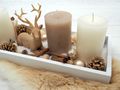 Adventsgesteck Tablett Weihnachten Hirsch Tischdeko Deko Kerzen Streudeko Creme Beige 5