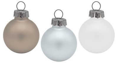 Christbaumschmuck Weihnachtskugeln Weiß Blau Taupe Mix Glas Ø 2,5 cm Deko 24 Stück