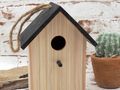 Vogelhaus Natur Dach Schwarz mit Rückklappe Deko Gartendeko Terrasse Nistkasten Vogelhäuschen 3