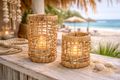 Seegras Laterne mit Windlicht Klein oder Groß – Maritime Windlicht Laterne Natur Boho Stil - Strandhaus Deko & Gartenlaterne  2