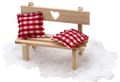Miniatur Holzbank mit 2 Kissen und Schnee Wichtel Zubehör Puppenhaus Set 4-teilig 1