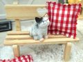 Wichtel Set mit Holzbank, Kissen & Katze – 4-teiliges Miniatur Zubehör für Puppenhaus, Wichteltür & kreative Deko 4