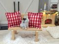 Wichteltür Zubehör Deko SET mit Miniatur Katze Sitzbank Kissen für Puppenhaus, DIY-Dekorationen oder Adventskalendar 2
