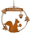  Eichhörnchen Deko Herbst  Winter Metallschild Willkommen Rost Metall Ø 20cm 2