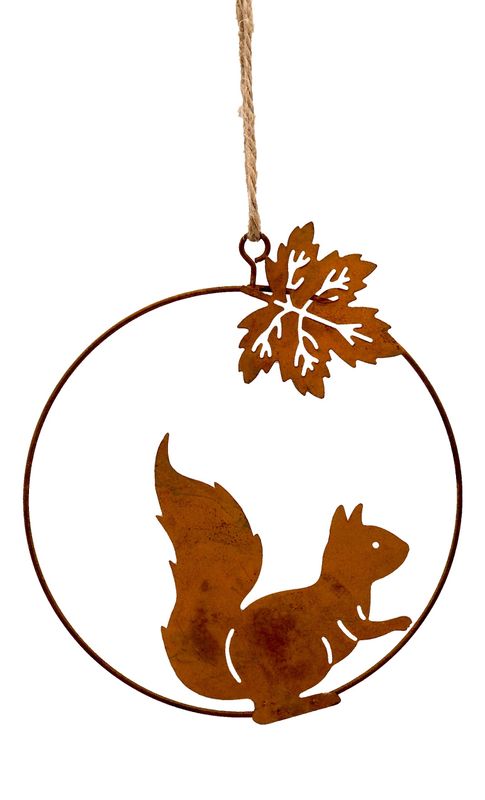 Metallschild Rost zum Aufhängen Eichhörnchen Motiv Herbstdeko Ø 11cm 