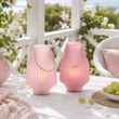 LED Tischlampe Glas Laterne – geriffelt mit Goldhenkel Mauve oder Rosa batteriebetrieben 2