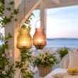 LED Tischlampe Glas Laterne – geriffelt mit Goldhenkel Braun oder Grün batteriebetrieben 3