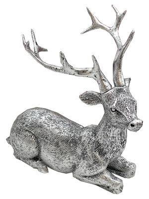 Hirsch Deko Figur Silber Rentier Liegend Weihnachten Herbst Advent 10cm