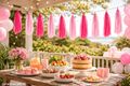 Deko Girlande Quasten Papier Streifen Banner Deko Rosa Pink - für Jubiläum Party Feier Kindergeburtstag Frau Mädchen 3