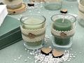 Liebevolle handgefertigte Deko Vasen, Windlichter und Teelihtgläser im Vintage-Stil Salbei Grün und Creme 2